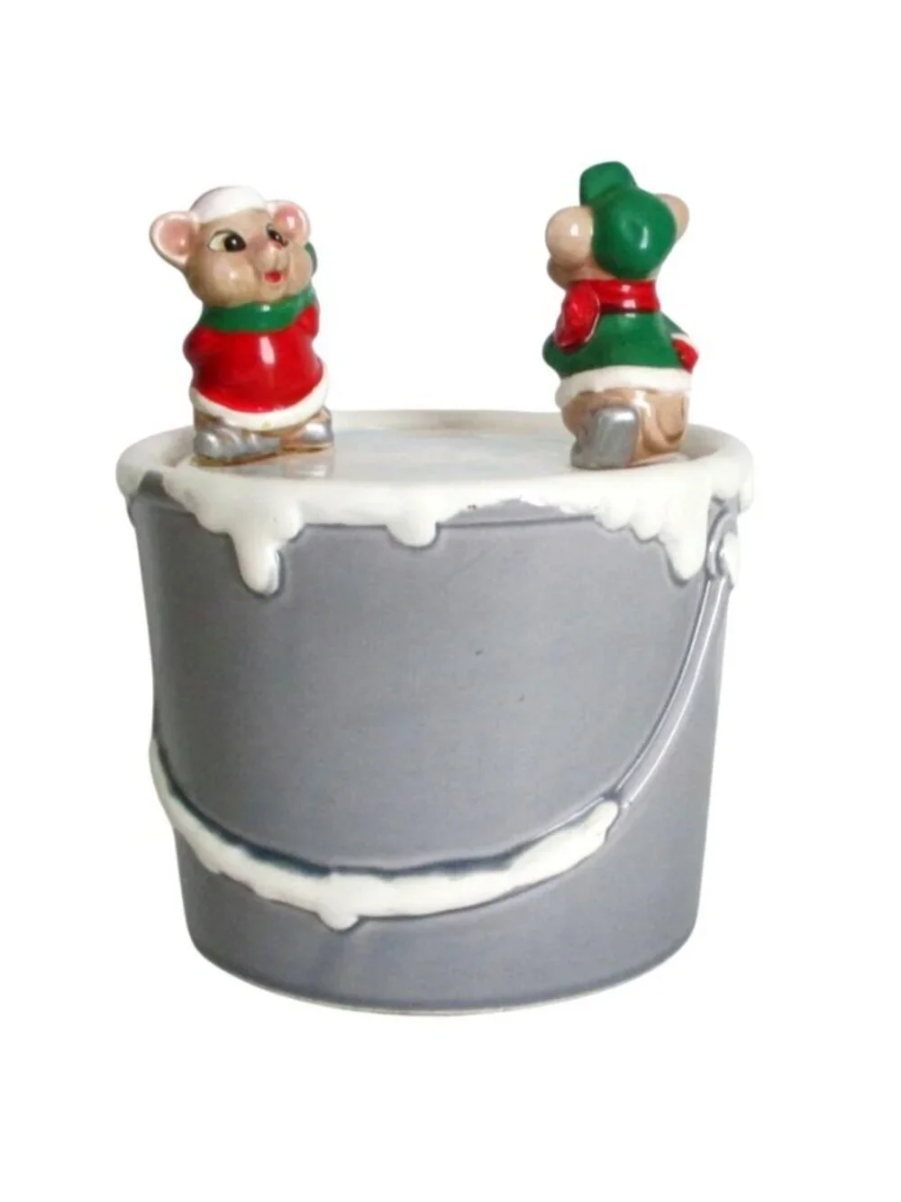 Vintage Skating Mice on Ice Bucket Music Box 1980s Japan Holiday Decor